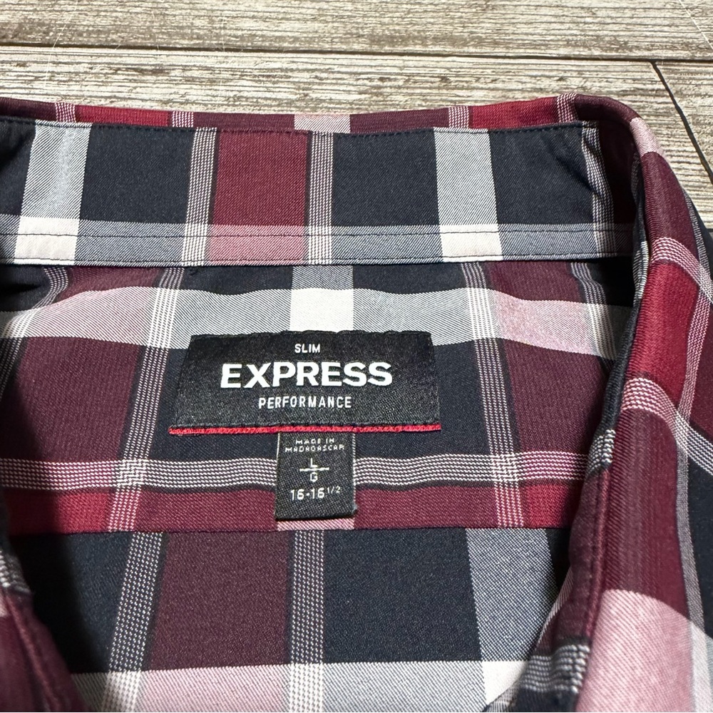Express Slim Performance Plaid Button Up Shirt Me… - image 5
